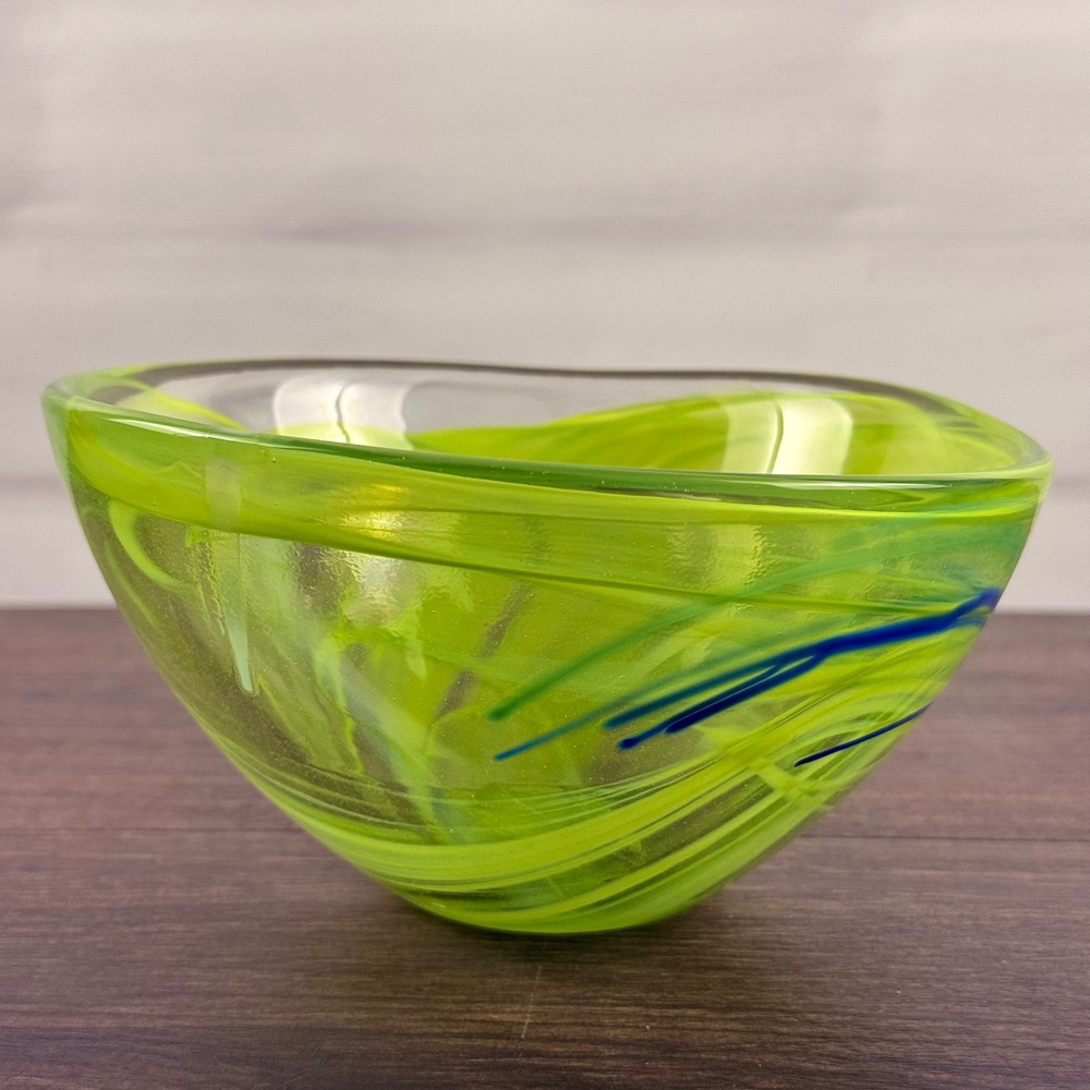 Kosta Boda Contrast Bowl Anna Ehrner Green Blue Swedish Art Glass 6"
